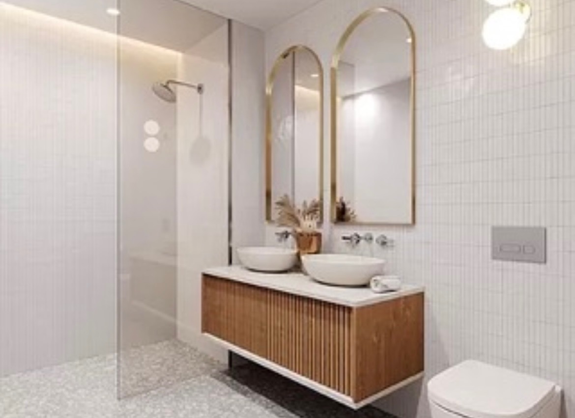 Residential bathroom tile shower and vanity installation