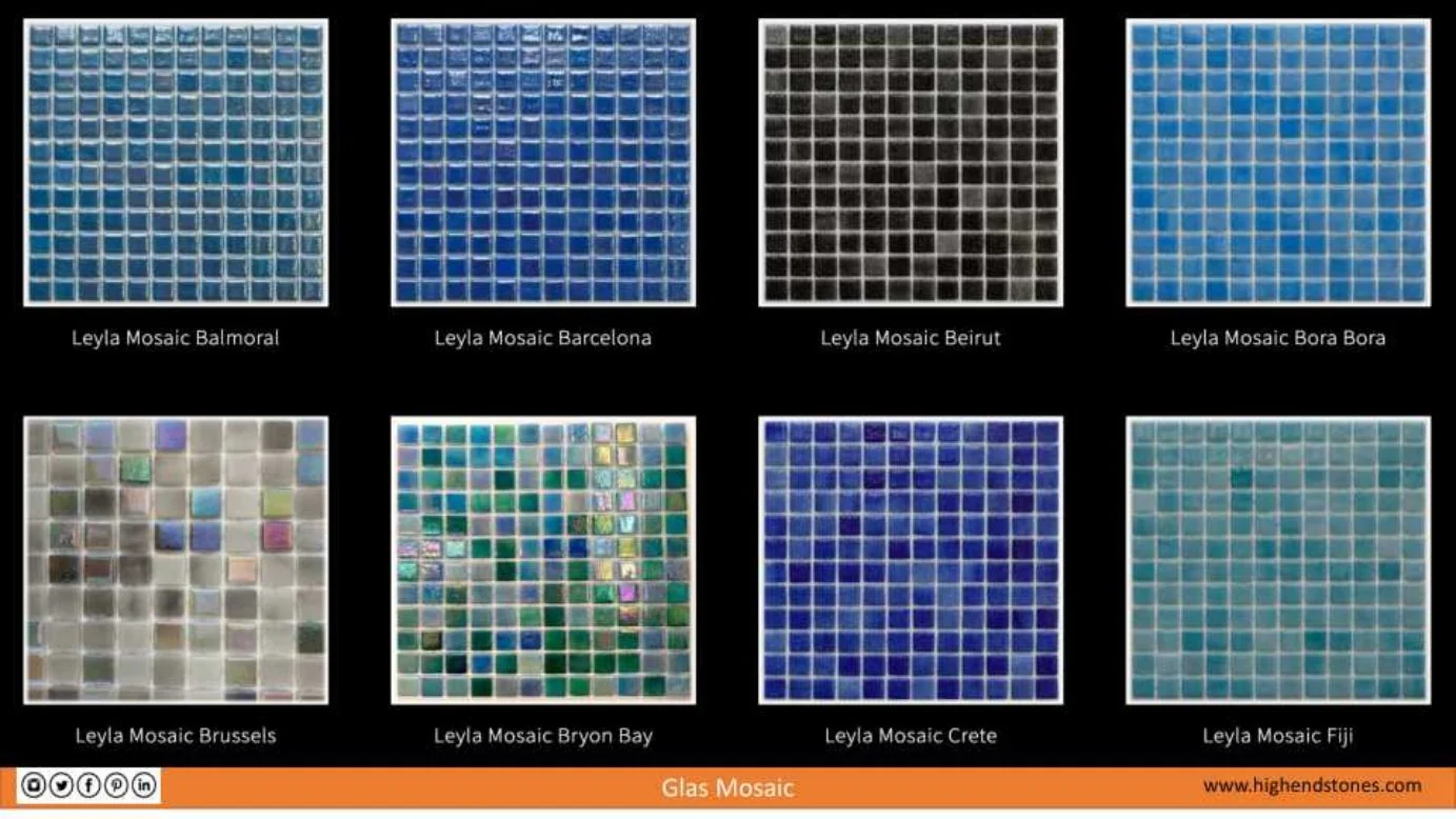 Leyla Mosaic glass mosaic colors Balmoral, Barcelona, Beirut, Bora Bora