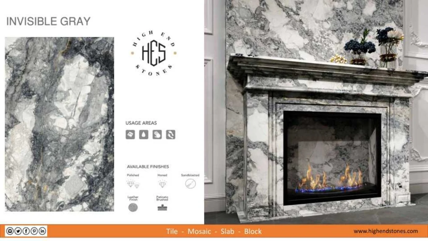 Monte Grey porcelain fireplace wall