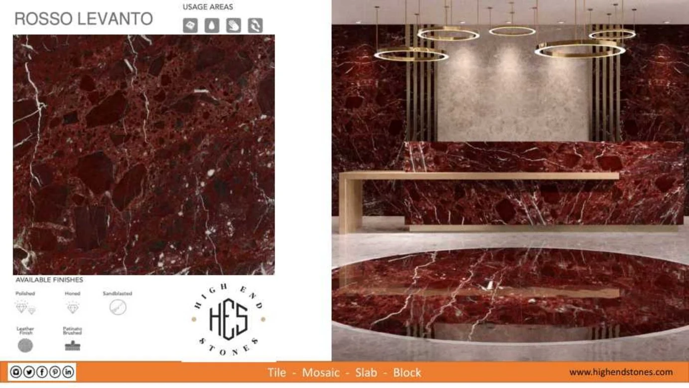 Rosso Levanto porcelain slab wall