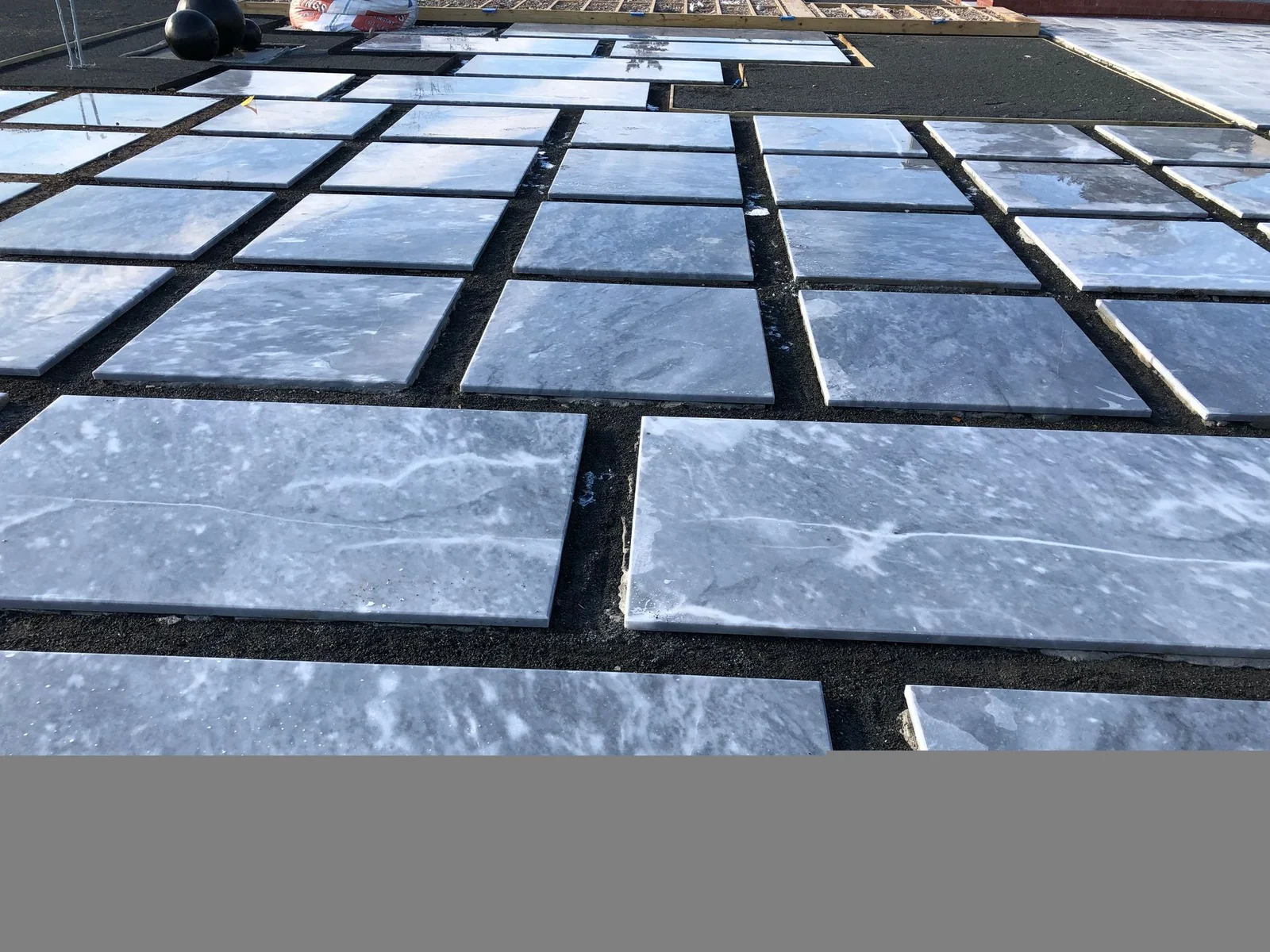 Commercial tile installation in progress